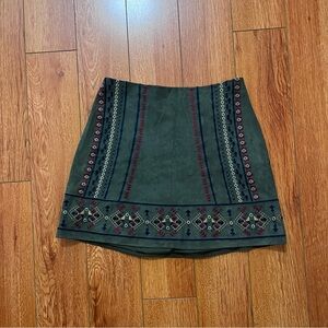 Abercrombie & Fitch Olive Green Embroidered Skirt